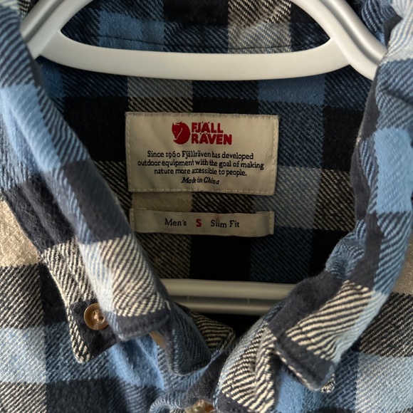 Mens Fjallraven Plaid Button Down Shirt Blue & White - Size Small - Picture 3 of 3